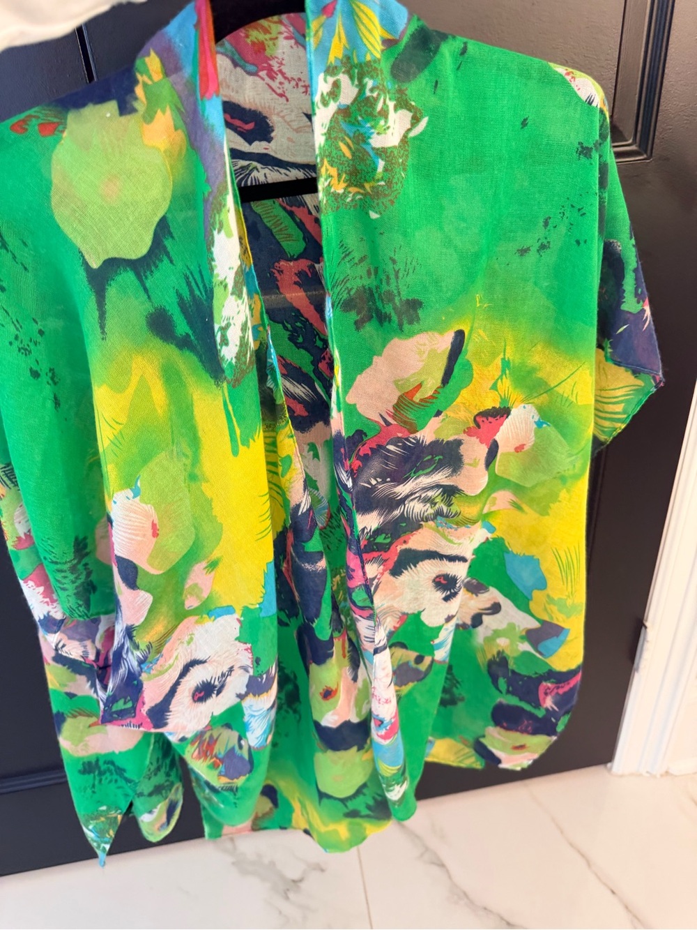 Vibrant Green Floral Print Kimono